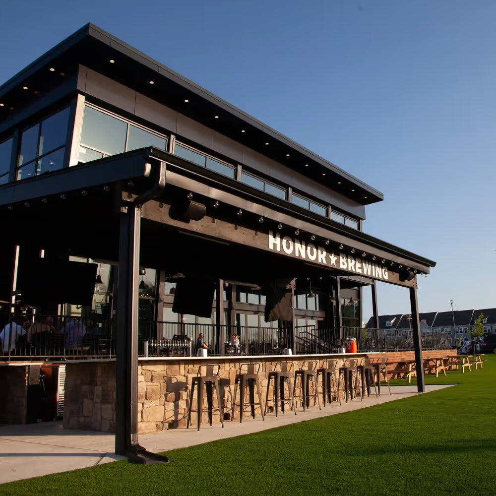 Exterior patio and taproom at Honor Brewing