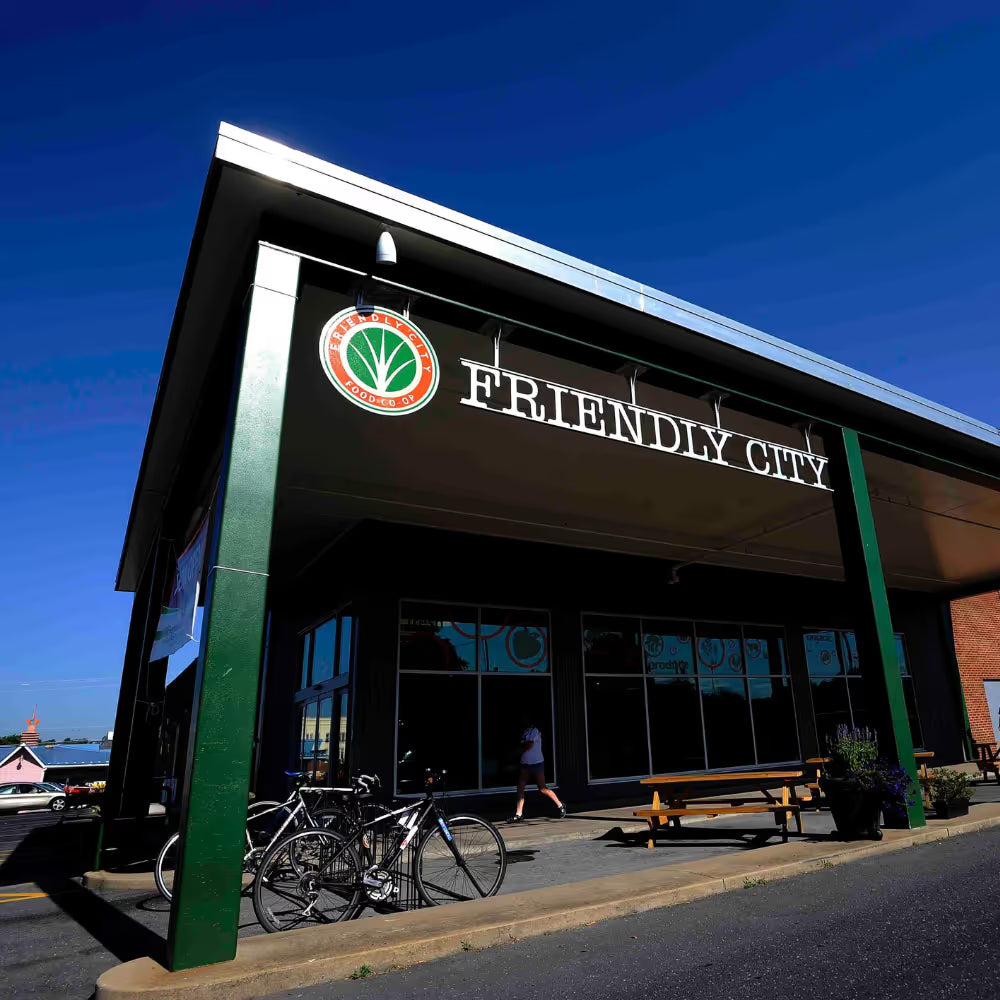 Friendly City Food Co-op storefront in downtown Harrisonburg