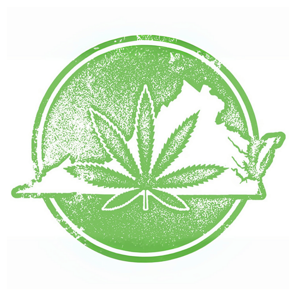 Green Virginia hemp seal with a cannabis leaf and farm pig
