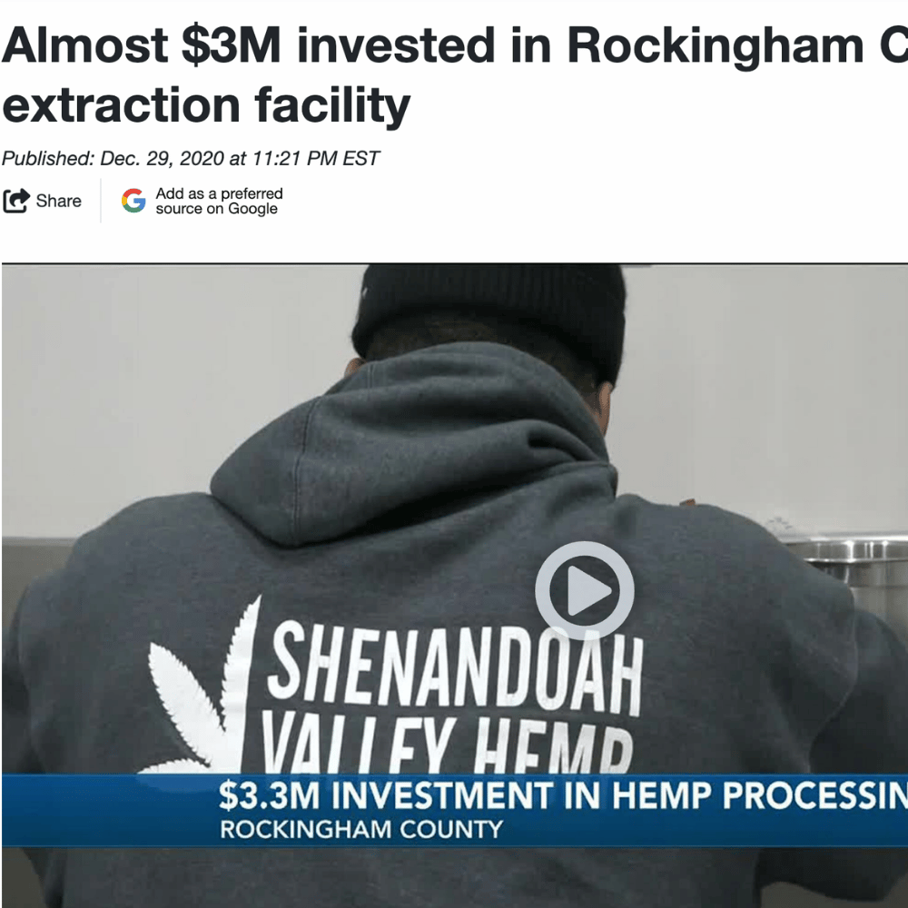 WHSV video still of a Shenandoah Valley Hemp employee at the Elkton processing facility