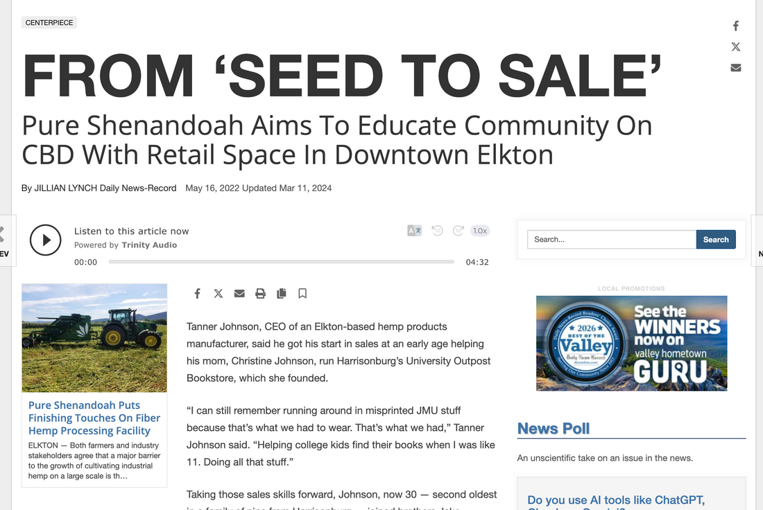 Daily News-Record feature on Pure Shenandoah CBD education and its Elkton shop