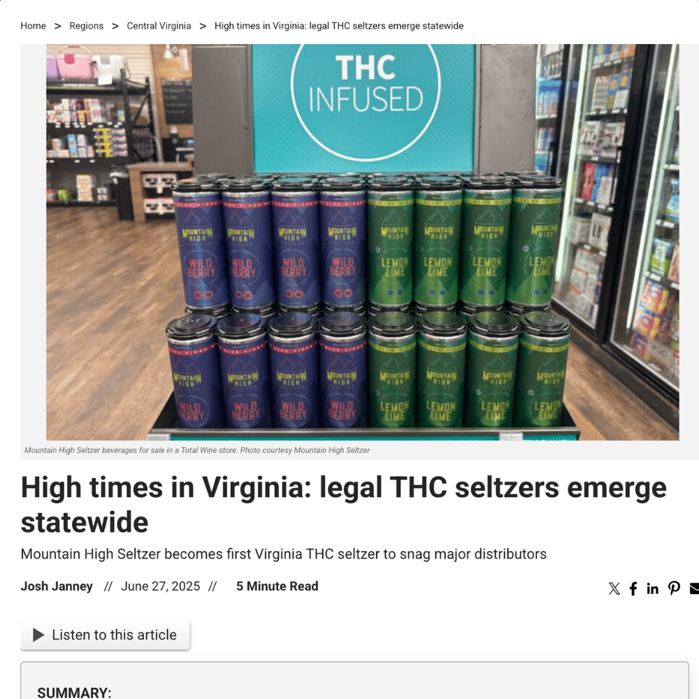 Retail display filled with colorful THC-infused seltzer cans