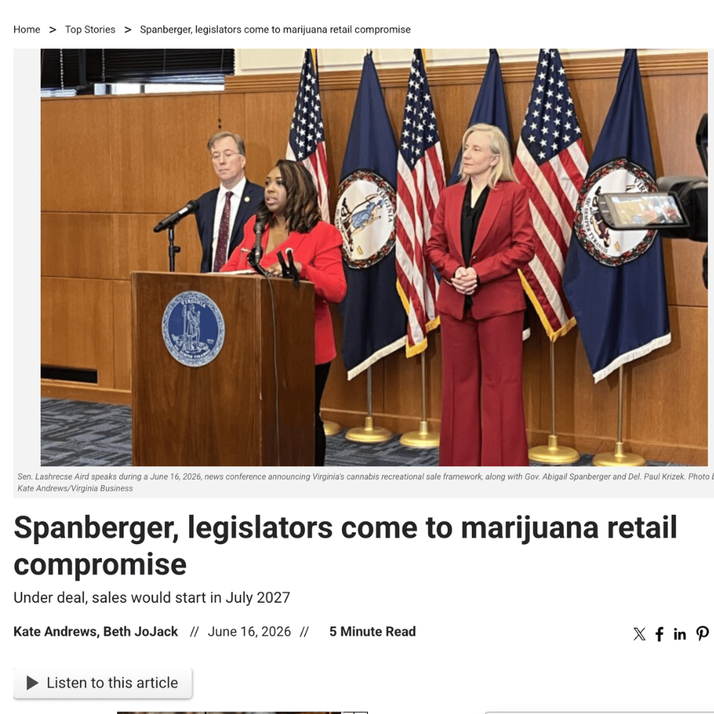 Virginia officials announcing a compromise on recreational marijuana retail