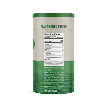 Side of Pure Shenandoah Hemp Seed Cookies container showing plant-based protein label, nutrition facts, and ingredients.
