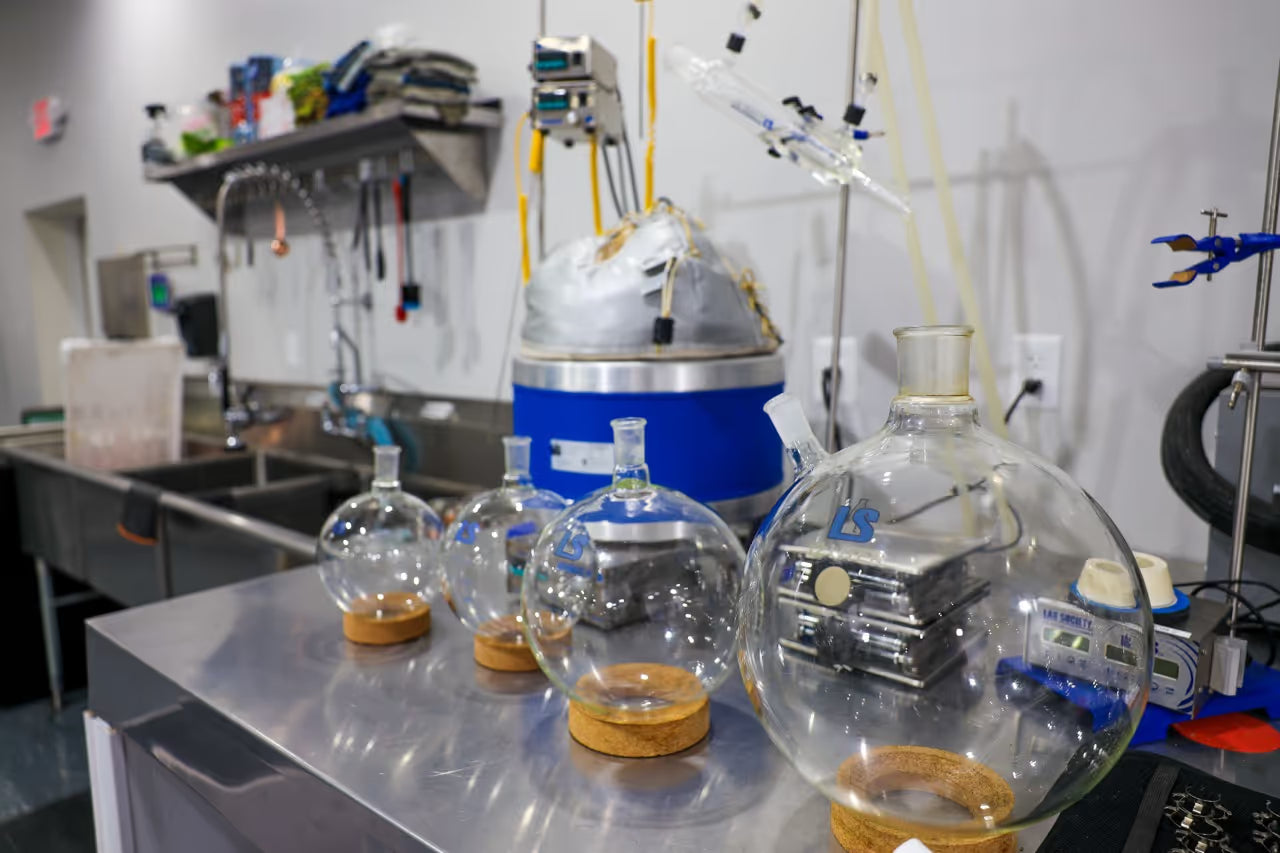 Short-path distillation equipment in the Pure Shenandoah hemp extraction lab.